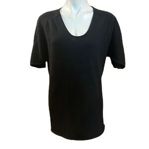 Forte Cashmere Classic Black Scoop Neck Short Sleeve Sweater L